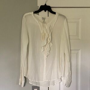 NWT Sundance light Cream almost white Ruffled Blouse women size L